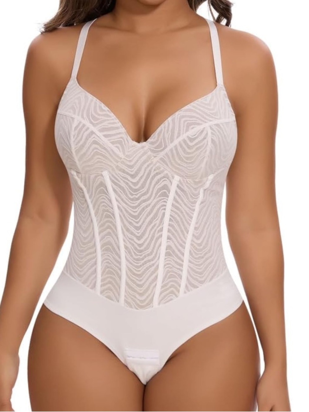 SHAPERIN Deep V Tummy Control Corset Bodysuit Size L